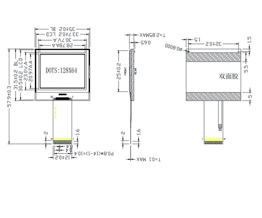 1.4寸LCD 12864液晶显示屏 串口SPI 高清模组